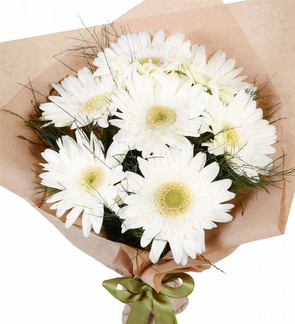 Kraft Ambalajda 7 Adet Beyaz Gerbera