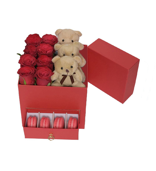 Crimson Love Gül Ayıcık Macaron