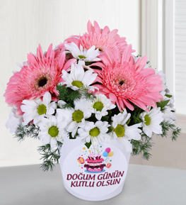 Doğum Günü Stickerlı Gerbera ve Papatyalar
