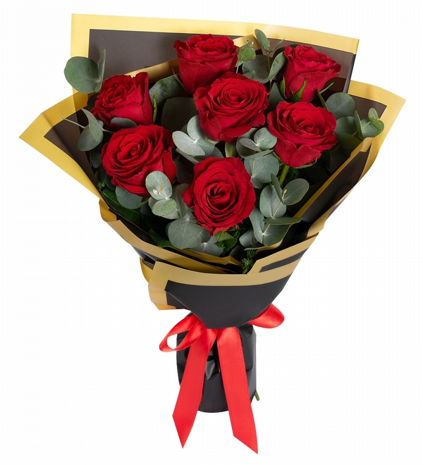 7 K�rm�z� G�l ve Okaliptus Buketi