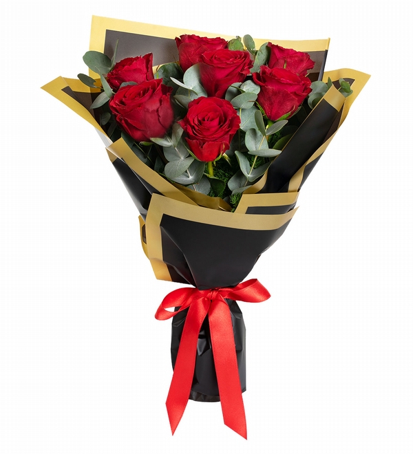 7 K�rm�z� G�l ve Okaliptus Buketi