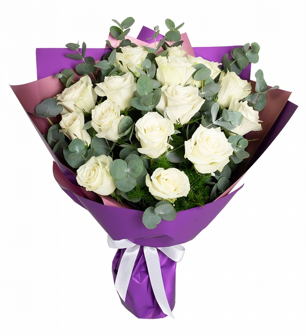 Mor Ambalajda 15 Adet Beyaz G�l Buketi