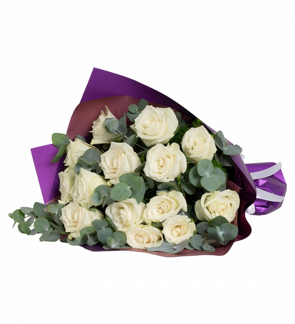 Mor Ambalajda 15 Adet Beyaz G�l Buketi
