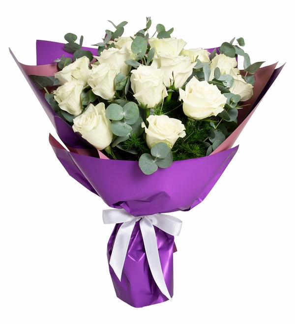 Mor Ambalajda 15 Adet Beyaz G�l Buketi