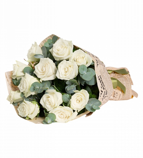 Bukette 12 Beyaz G�l Ye�il Kurdele