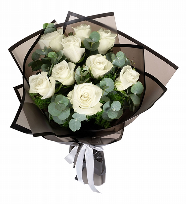 Siyah Ambalajl� Beyaz G�l Buketi