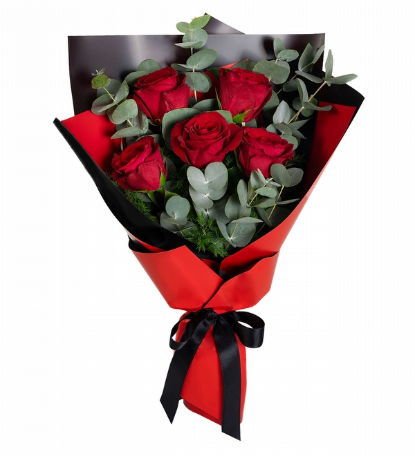 K�rm�z� Tasar�mda 5 K�rm�z� G�l Buketi