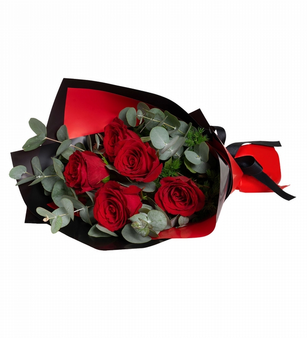 K�rm�z� Tasar�mda 5 K�rm�z� G�l Buketi