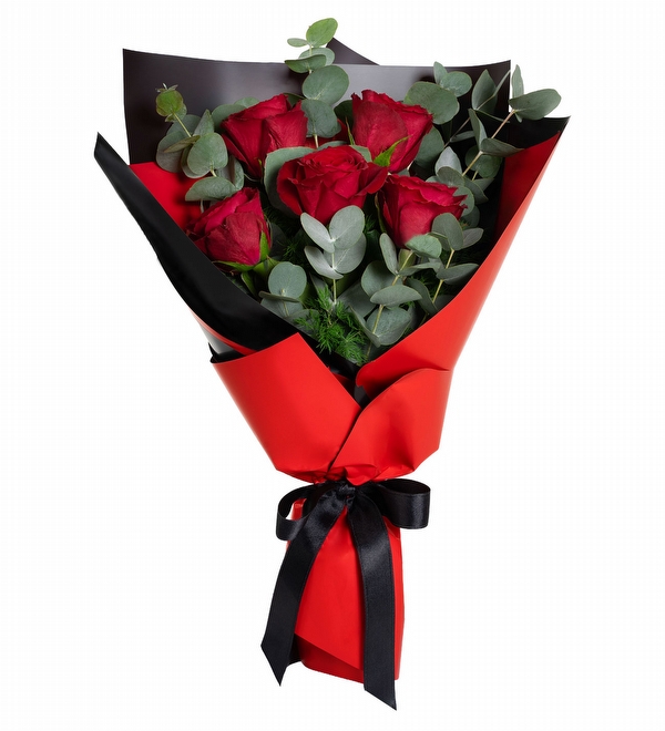 K�rm�z� Tasar�mda 5 K�rm�z� G�l Buketi