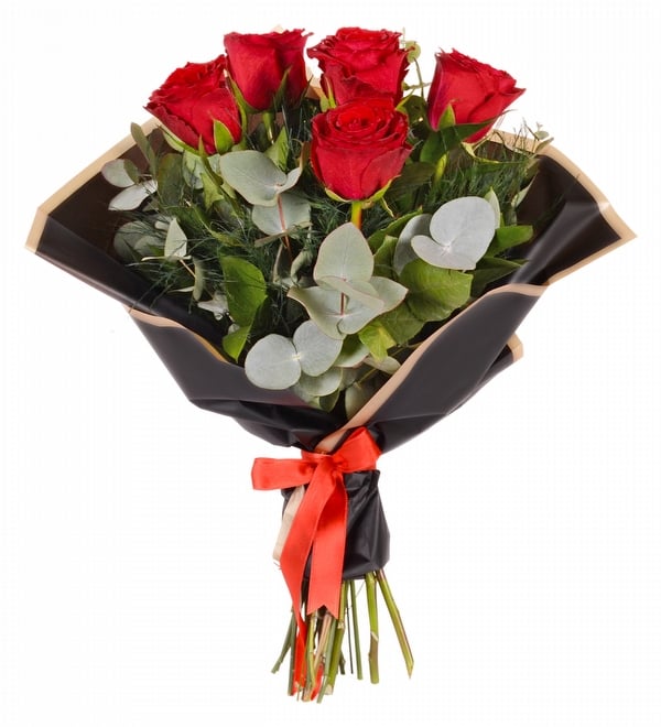 Siyah Buket Ka��tta 5 li K�rm�z� G�l Demeti