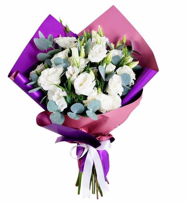 Sedef Ambalajl� Beyaz Lisyantus Buketi
