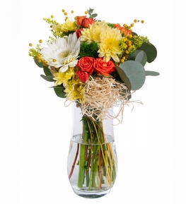 Vazoda Krizantem �ardak G�l ve Beyaz Gerbera