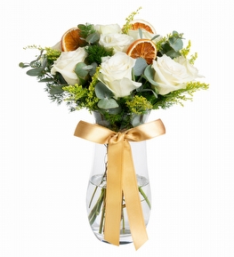 Vazoda 10 Adet Beyaz G�l ve Soliler