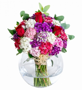 Fanus Vazoda Renkli H�sn�yusuflar ve K�rm�z� G�ller