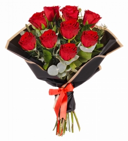 Siyah Ambalajl� 9 lu K�rm�z� G�l Demeti