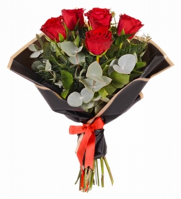 Siyah Buket Ka��tta 5 li K�rm�z� G�l Demeti
